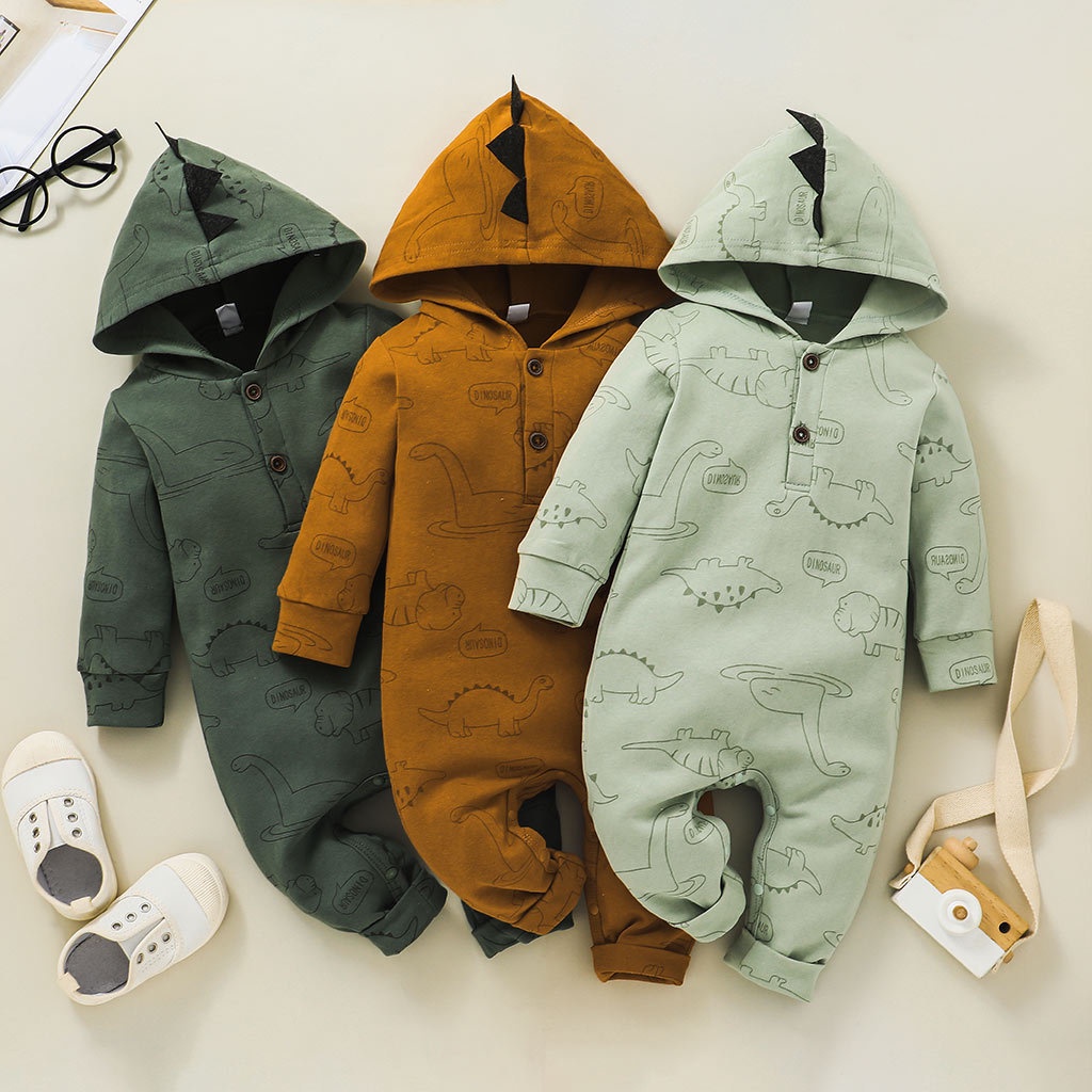 Body Tay Dài In Hình Khủng Long Hoạt Hình Cho Bé Trai Sơ Sinh 0-24 Tháng,Bodysuit Liền Thân Áo Liền Quần Cho Bé trẻ em