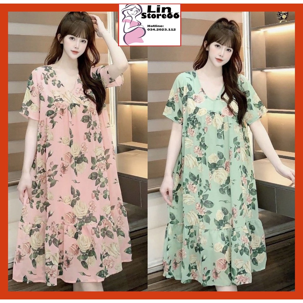 Đầm Bầu Váy Bầu Chất Voan Hai Lớp,Tay Ngắn Dáng Suông Bigsize Dễ Thương Xinh Xắn A075 Lin Store66