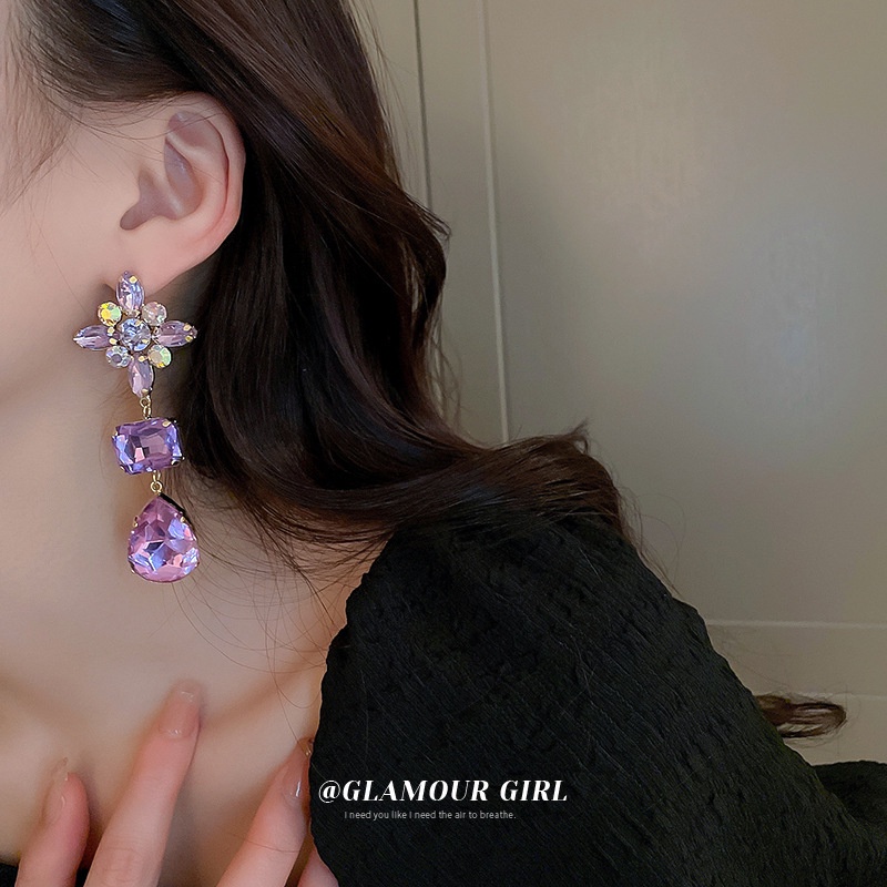 Bông Tai Mạ Bạc Hình Giọt Nước Đính Kim Cương Sang Trọng Phong Cách Âu Mỹ
