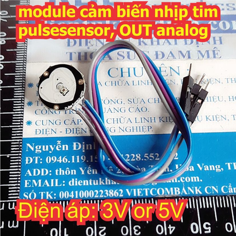 module cảm biến nhịp tim pulsesensor OUT analog, áp: 3V or 5V kde0010