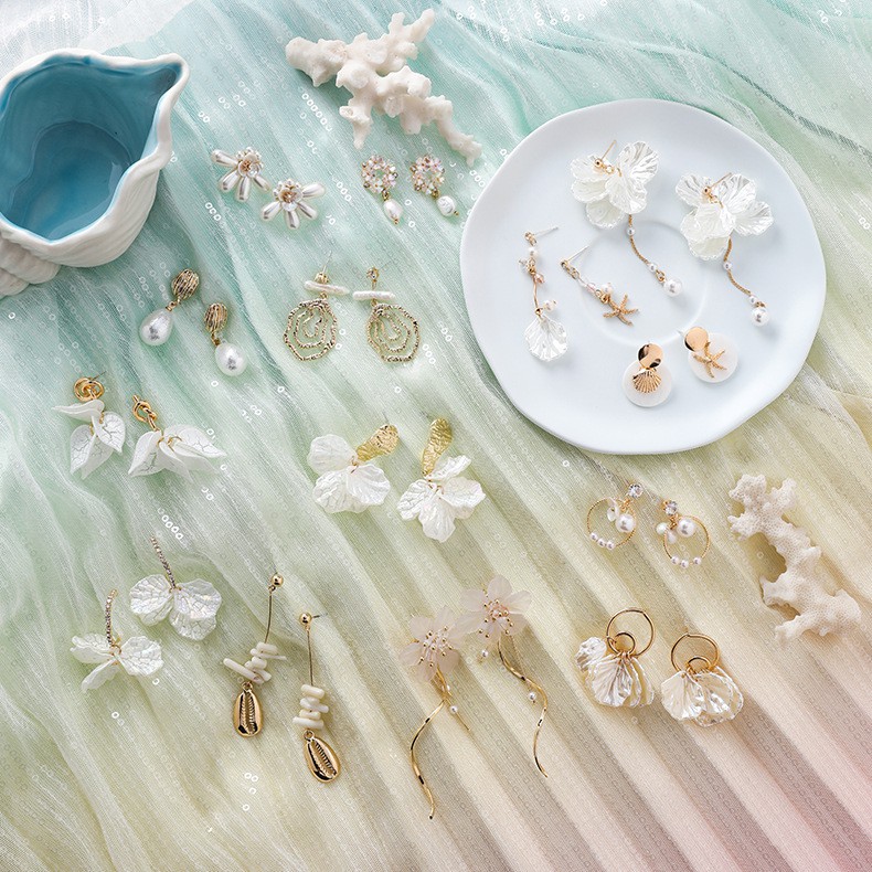 Hoa tai bông tai cánh hoa, vỏ sò trắng 11383 thời trang phong cách Hàn Quốc mẫu 01-20