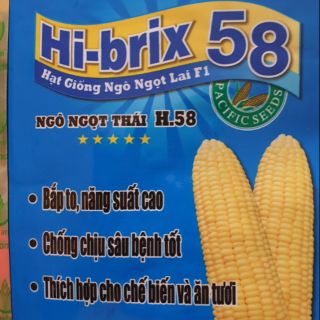 Hạt giống ngô ngọt lai f1 F1 Hi-brix 58 gói 100gr
