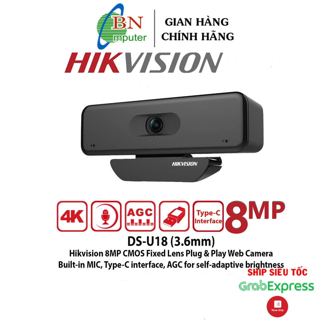 Webcam PC Hikvision DS-U18 4K siêu nét tích hợp míc âm thanh rõ ràng chất lượng cao