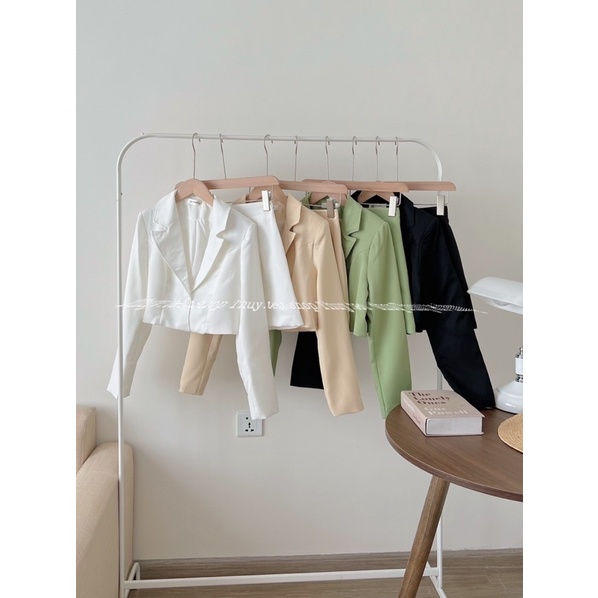 [Hàng sẵn] SET ÁO BLAZER CROPTOP KÈM CHÂN VÁY CHỮ A CÓ CHUN LƯNG SAU