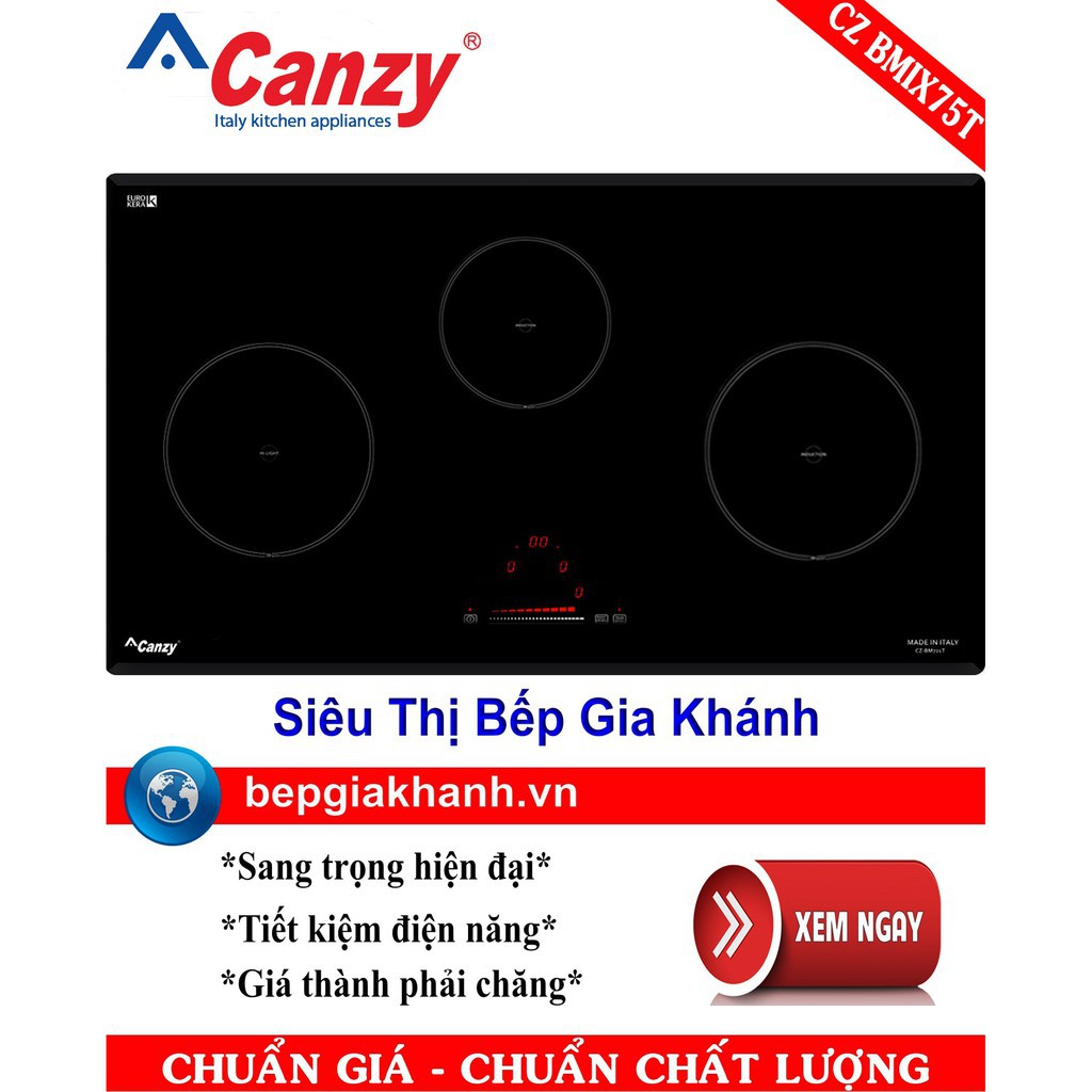 Bếp điện từ Canzy CZ BMIX75T nhập khẩu Italy, bếp điện từ đôi, bếp điện từ, bếp điện từ hồng ngoại, bếp từ hồng ngoại