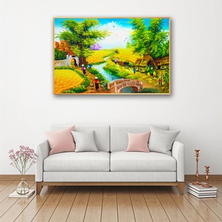 Tranh canvas – Làng quê Việt Nam - CA132 - Vải canvas kim tuyến -Công nghệ in UV-  Khung viền composite