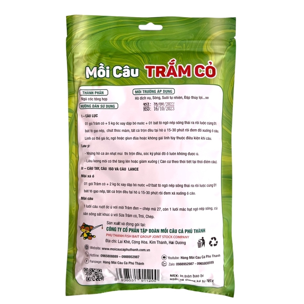 Mồi Câu Trắm Cỏ Chính Hãng Phú Thành 500g
