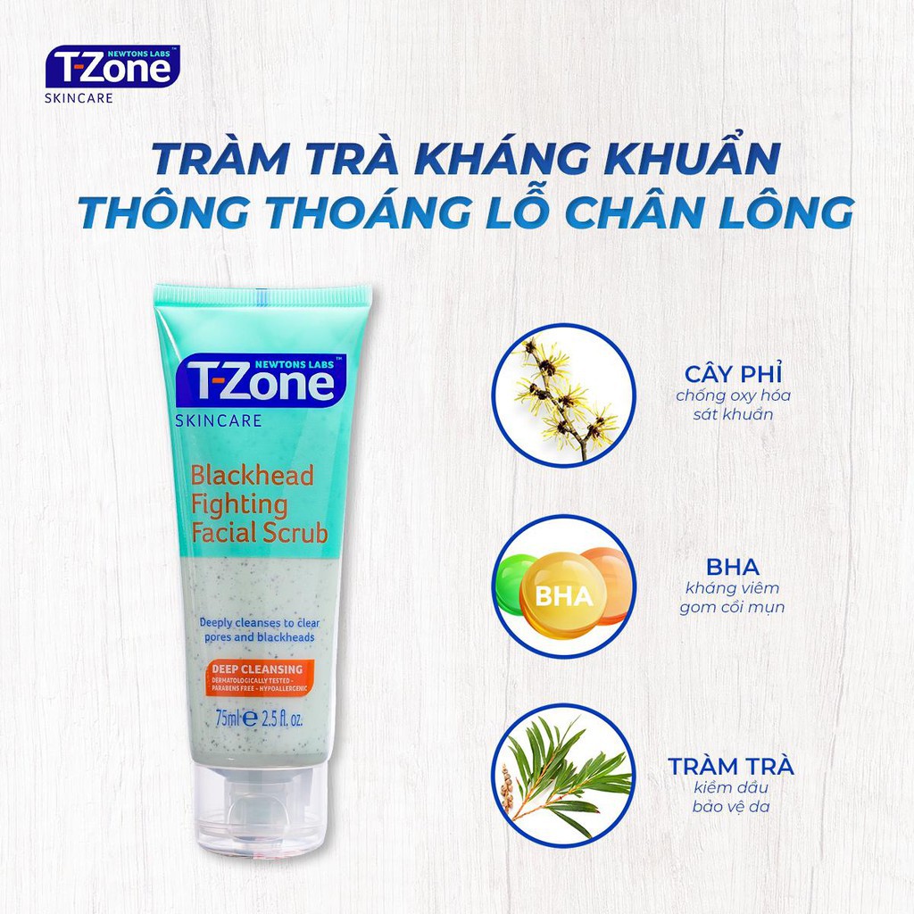 Tẩy Tế Bào Chết Loại Bỏ Mụn Đầu Đen T-Zone Black Head Fighting Facial Scrub 75ml