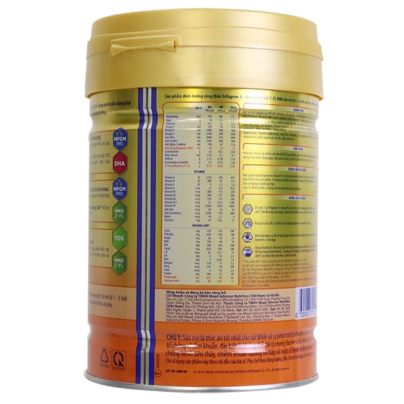 Sữa bột Enfagrow A+3 830g vị nhạt