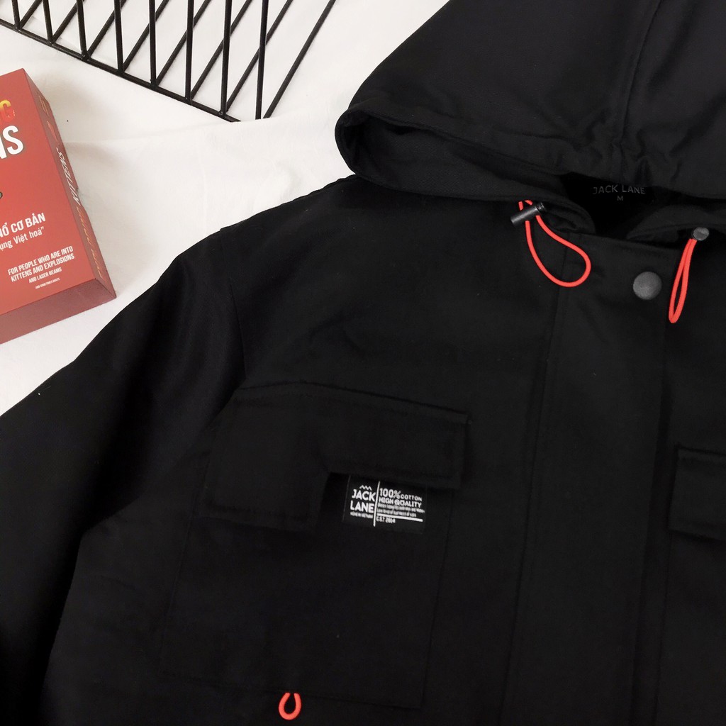 Áo Khoác Chần Bông Black Jacket, JACKLANE , Áo khoác dài tay Unisex Jack Lane dày nhiều lớp có túi và dây rút | BigBuy360 - bigbuy360.vn