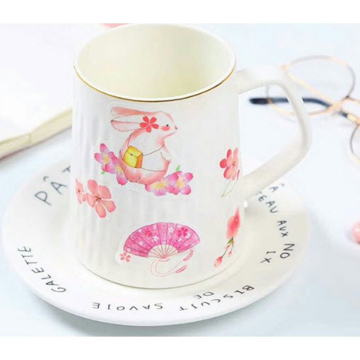 set 6 sticker heo hồng hoa anh đào thiếu nữ hoa lá  S18  cute dễ thương ( gồm 6 tờ nhỏ)