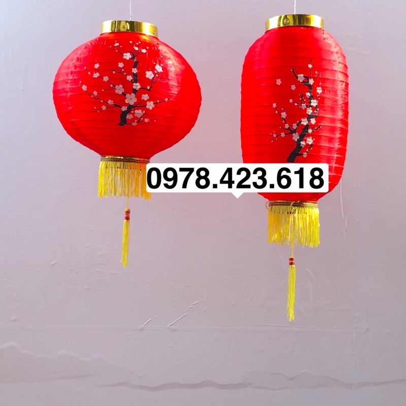 Đèn lồng Hoa đào - đèn lồng Nhật Bản - đèn lồng vải tròn trang trí Tết Đỏ (1 Cái) - kèm tua nhỏ