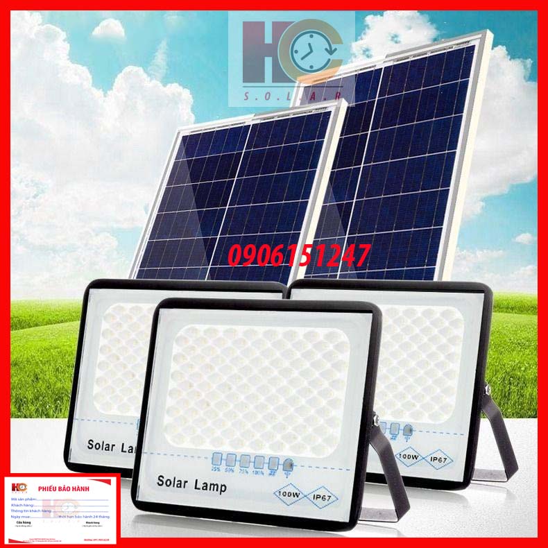 Đèn pha năng lượng mặt trời  HC SOLAR LINGHT 100W – Chống chói mắt, Đèn Led, Vỏ nhôm, Tấm pin NLMT rời, Ánh sáng trắng