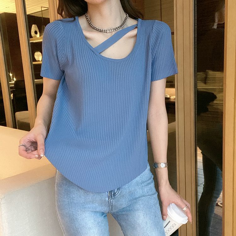 Áo Thun Tay Ngắn Vải Lụa Mát Thiết Kế Độc Đáo Phong Cách Hàn Quốc Thời Trang Cho Nữ