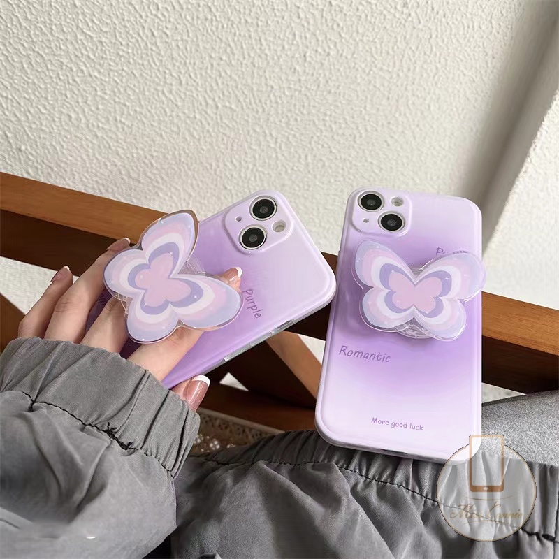 Giá Đỡ Điện Thoại Dạng Nhẫn Hình Bướm Màu Gradient Phong Cách Hàn Quốc