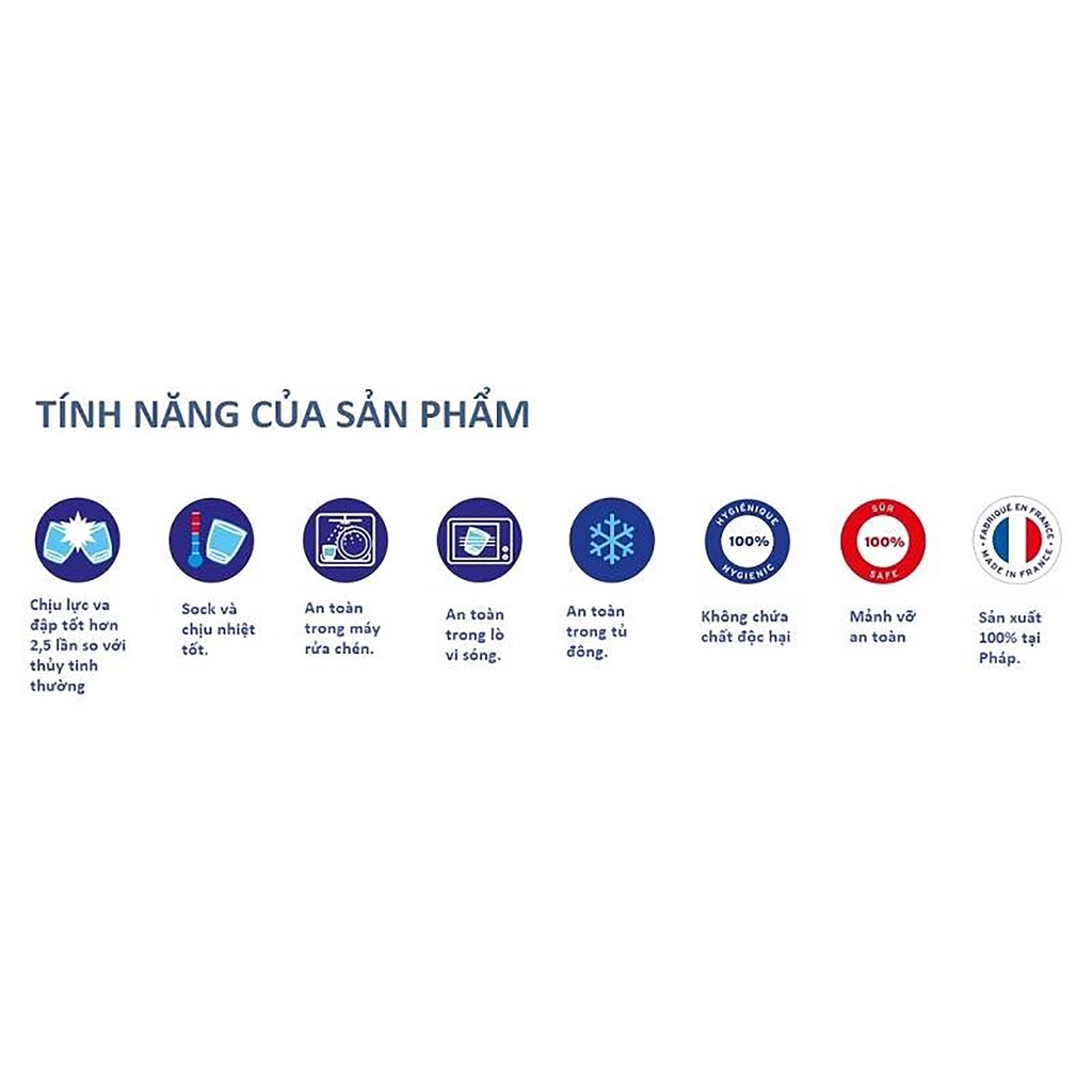 Bộ tô chén dĩa thủy tinh cường lực cao cấp Pháp 6 món D7006LF - Lys Xanh Saphir