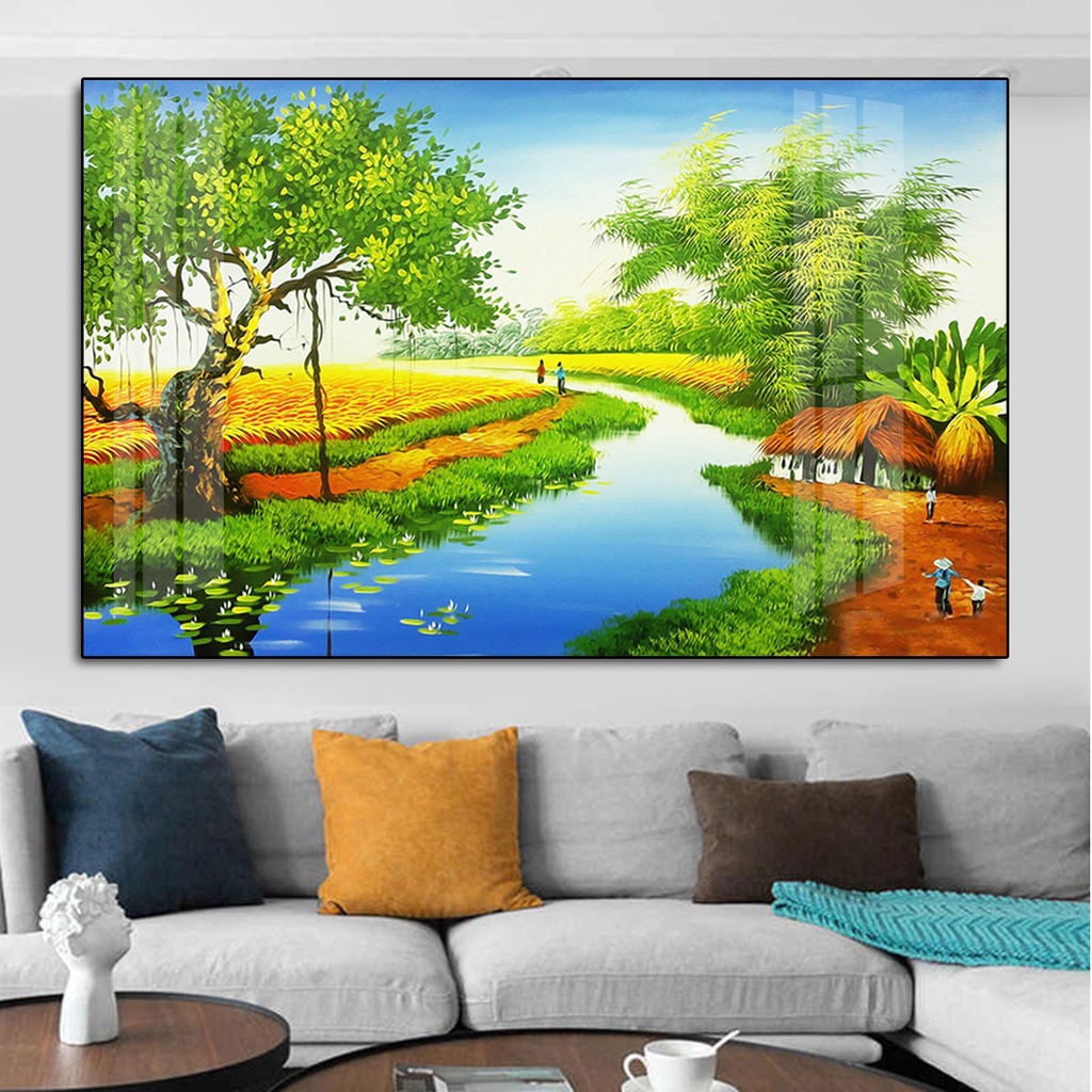 Tranh treo tường- Laminate Tráng gương- Tranh đồng quê- Bộ 1 tấm