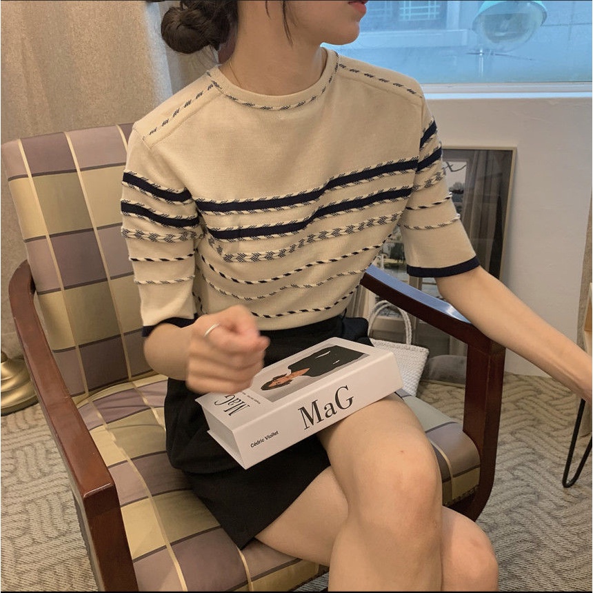 Áo Len Ngắn Tay Cổ Tròn Thiết Kế Mới Thời Trang Dành Cho Mùa Hè