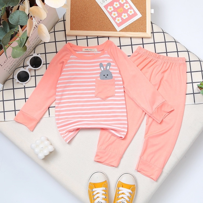 Bộ dài tay MINKY MOM  bé trai , bé gái hoạ tiết kẻ (6-17kg)