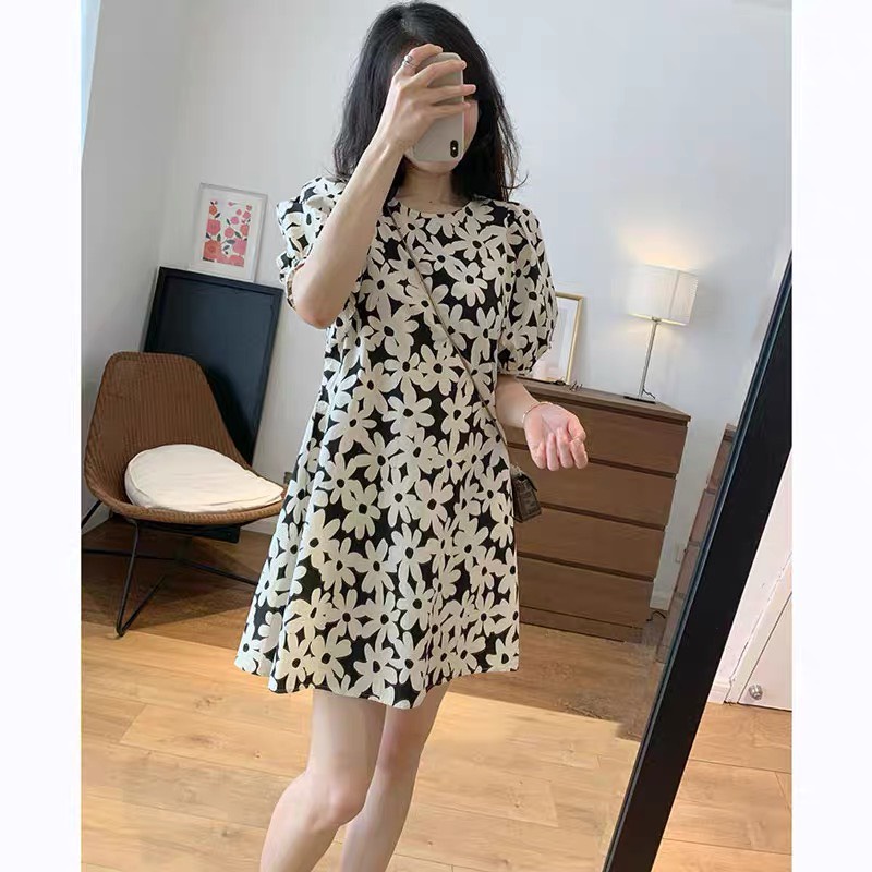 Váy chữ A hoa nhỏ tay bồng sang chảnh hàng Quảng Châu cao cấp Minxu shop