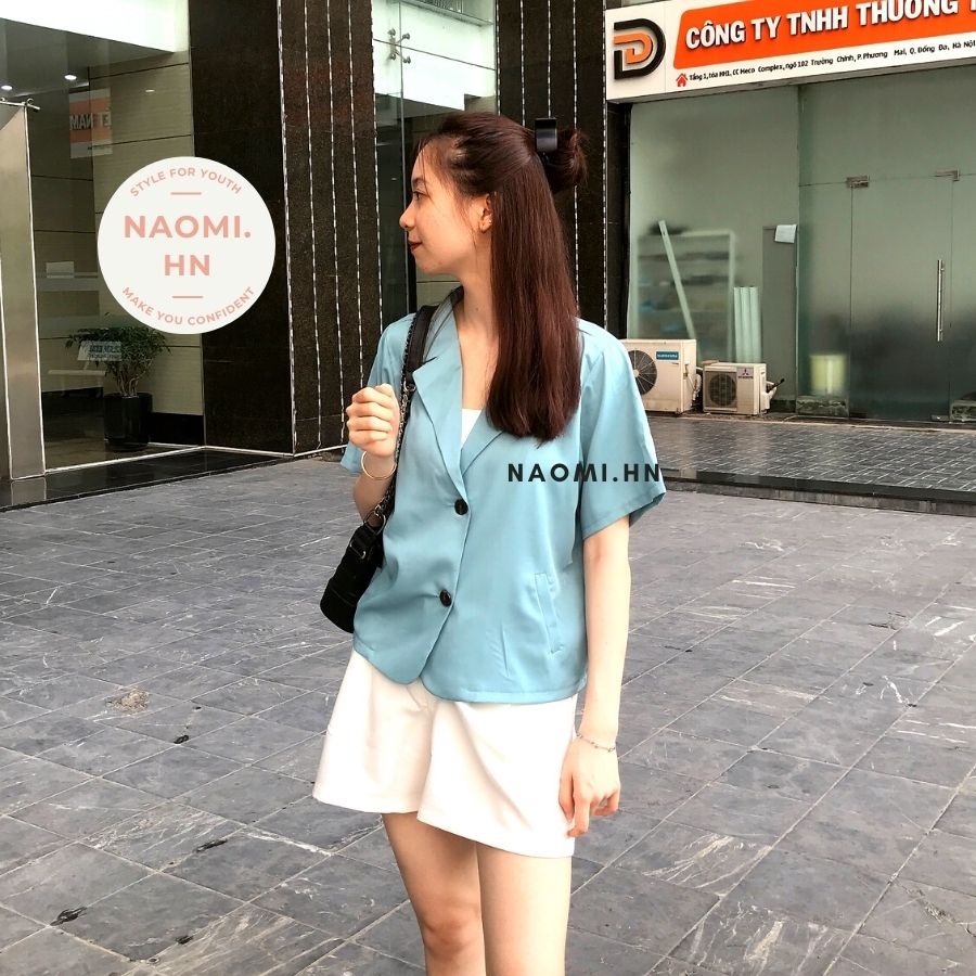 Blazer ngắn tay mặc hè chất thích form croptop rộng Hàn Quốc túi chéo. Áo cổ vest croptop cộc tay túi chéo nhiều màu | BigBuy360 - bigbuy360.vn