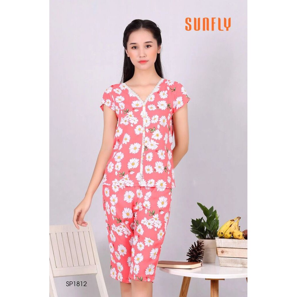 Bộ lanh áo cộc tay, quần ngố chính hãng Sunfly SP1812