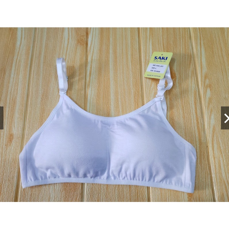Áo lá học sinh cotton mềm mại 2 móc không gọng mút mỏng tháo rời dây áo ngực Saki 037
