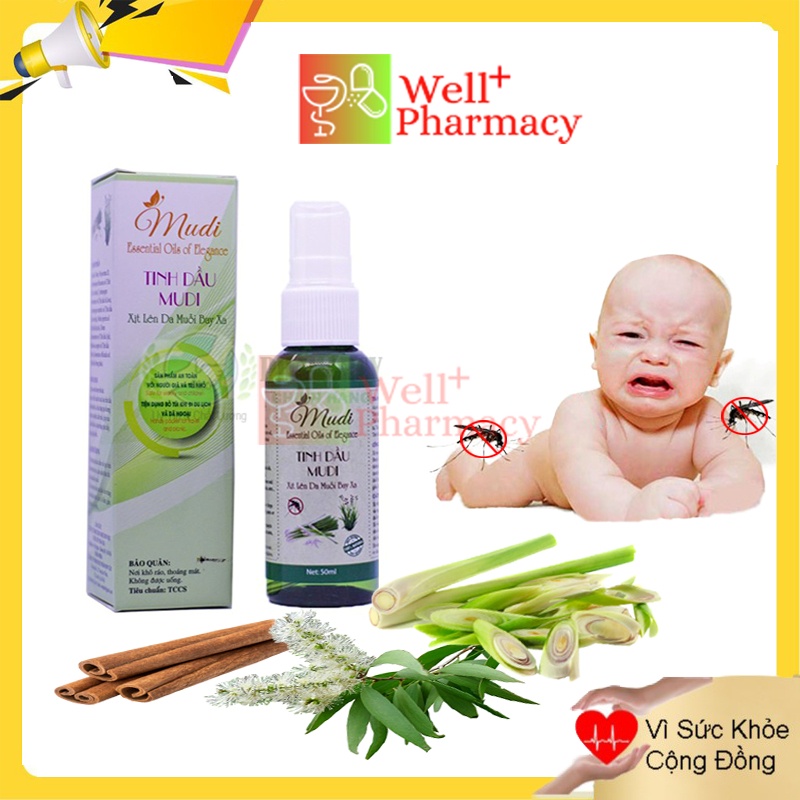 Tinh dầu thảo dược xịt đuổi muỗi Mudi tự nhiên dùng được cho cả trẻ nhỏ 50ML