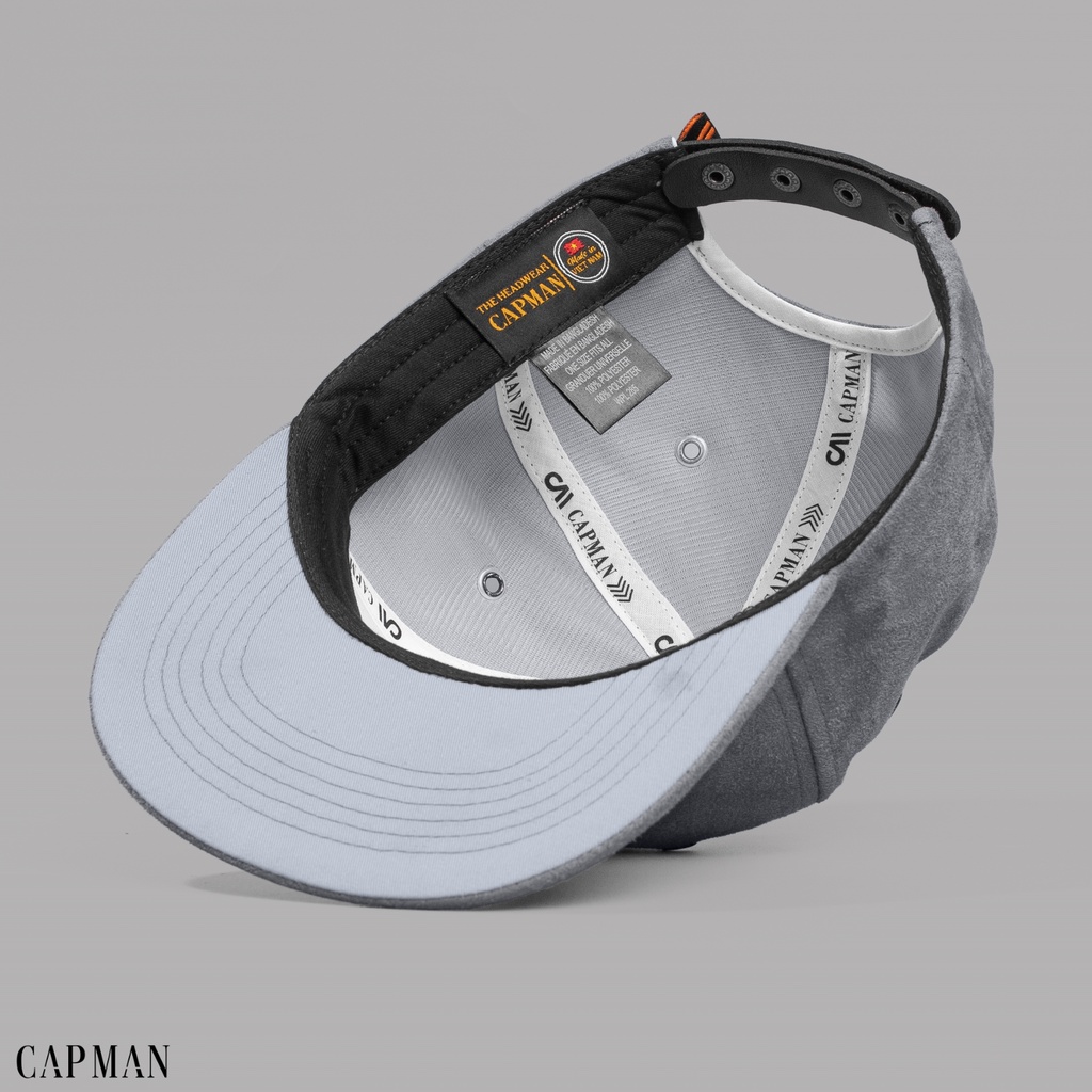 Mũ snapback chính hãng CAPMAN phong cách hiphop vải da lộn trơn màu xám CM59