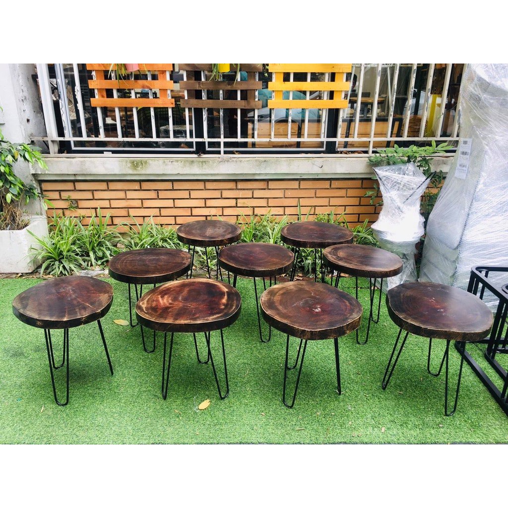 Tổng sale 35% Rẻ Nhất Bàn cafe gỗ xà cừ| Bàn trà Decor ban công gỗ xà cừ  - Chân hairpin cao 40 - 50cm