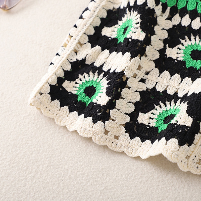 Áo Croptop Dệt Kim Họa Tiết Mắt Hình Học Màu Sắc Tương Phản Cho Nữ