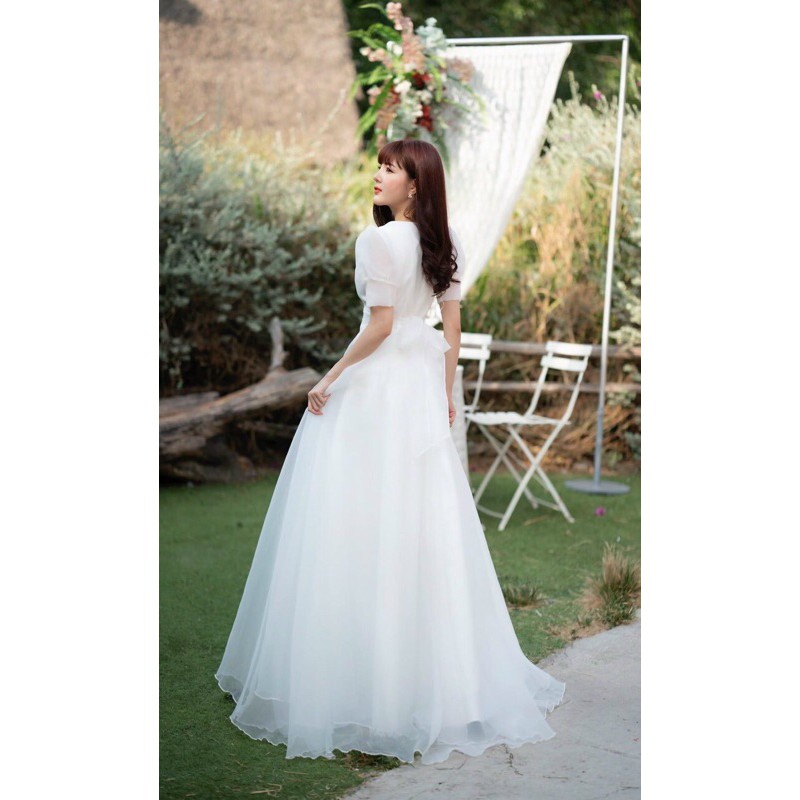 ĐẦM XOÈ TAY PHỒNG ĐÍNH NÚT BỌC ( kèm ảnh khách mặc )