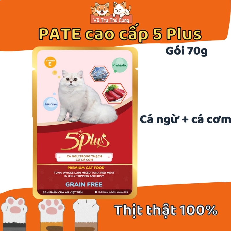 Pate cao cấp 5 PLUS Cho mèo mọi lứa tuổi 70gram, thức ăn ướt cho mèo 5PLUS