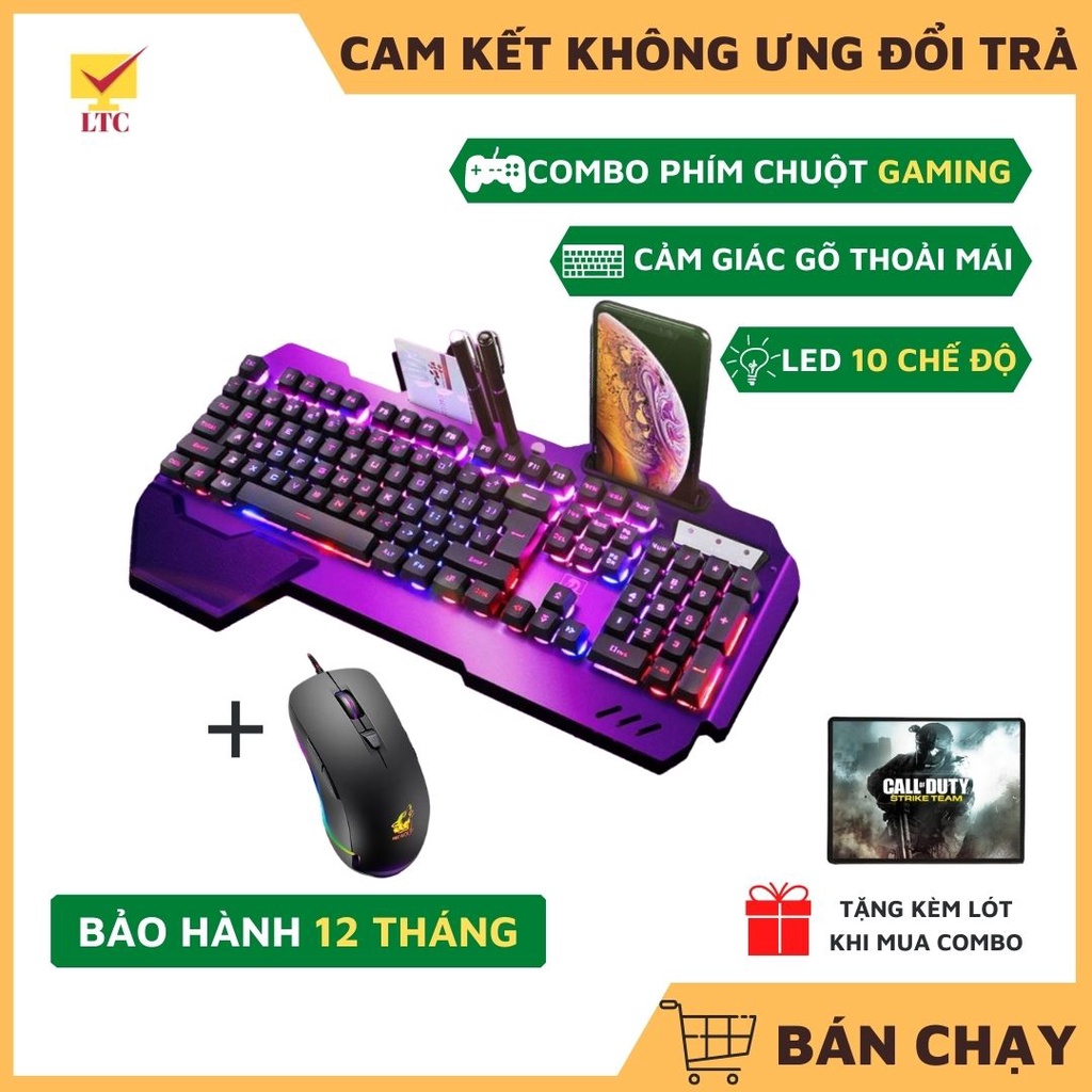 Bộ Bàn Phím Và Chuột Chơi Game K618 LED RGB 10 Chế Độ Khác Nhau, Chuột V6 Gaming Hỗ Trợ Máy Tính, Laptop, Tặng Lót Chuột