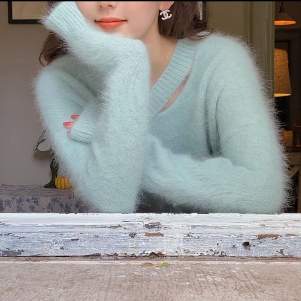 Áo Len Dài Tay Cổ Chữ V Thiết Kế Mới Thời Trang Dành Cho Nữ