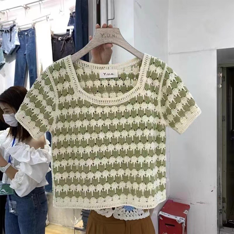 Áo Croptop Dệt Kim Cổ Chữ U Dáng Rộng Thời Trang Cho Nữ