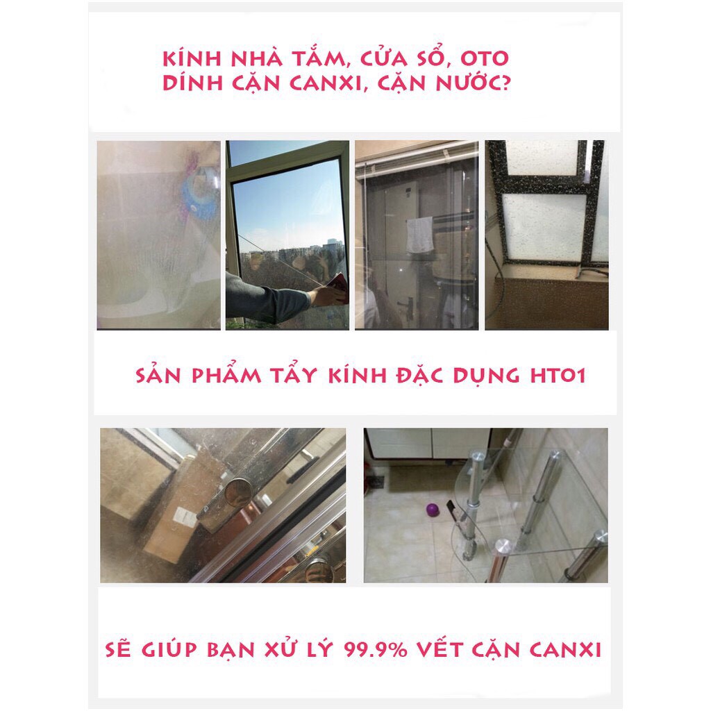 Tẩy cặn canxi trên kính - HT01