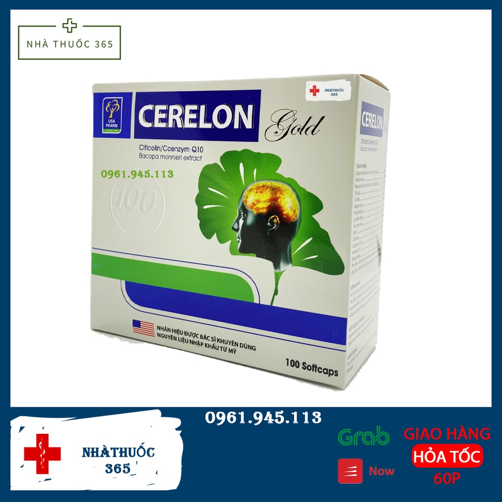 Viên bổ não Cerelon Gold - Giảm nhức đầu, hoa mắt, chóng mặt do rối loạn tiền đình - Hộp 100 viên
