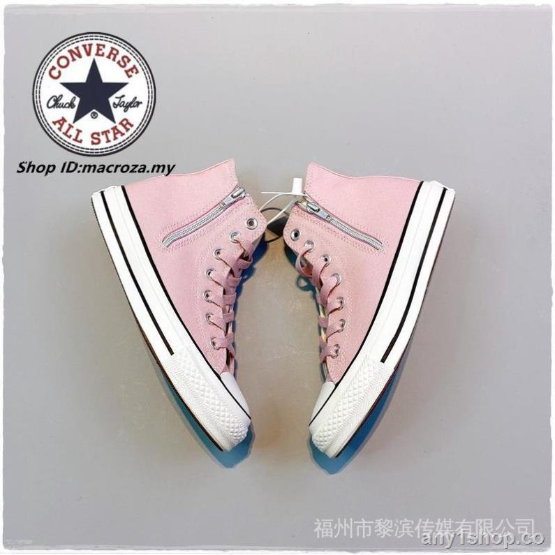 Giày Thể Thao Converse All Star Màu Hồng Cổ Cao Thêu logo Có Khóa Kéo 💅🏻