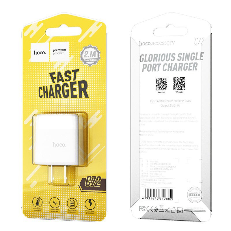 [Hàng Chính Hãng] Củ sạc Hoco C72 Glorious hàng chuẩn xuất Mỹ