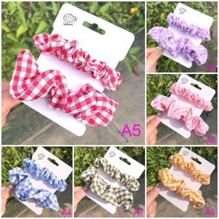 Set 2 dây buộc tóc, dây cột tóc scrunchies caro thời trang Orin K1177