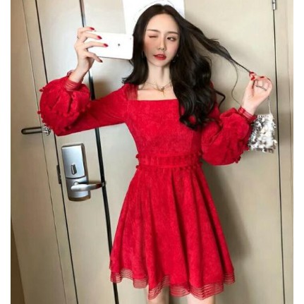 Váy Nhung Tay Bồng( Gấu cosmetic.vn)
