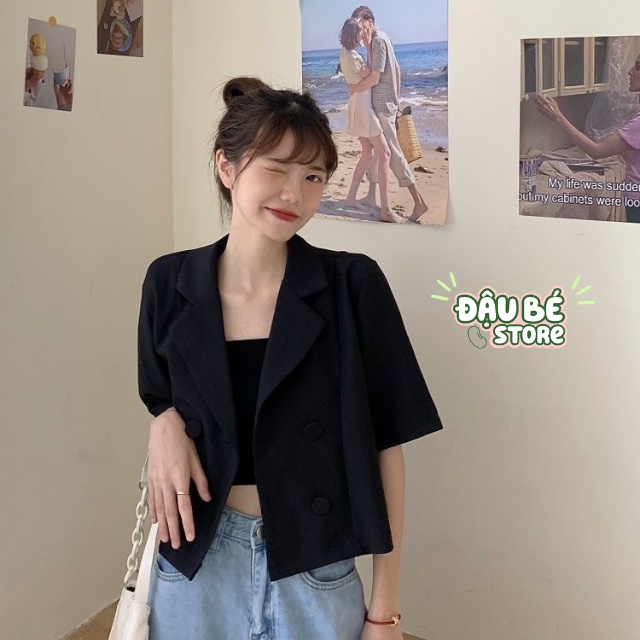 Áo Blazer Croptop Ngắn Tay Dáng Suông - Vest Màu Trơn Kèm Yếm Dáng Rộng Chất Mát  - Daube - A027