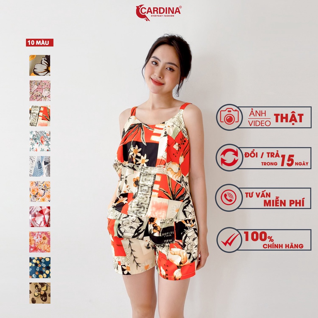 Đồ Bộ Nữ 𝐂𝐀𝐑𝐃𝐈𝐍𝐀 Chất Lụa Satin Cao Cấp Quần Đùi Áo Hai Dây Họa Tiết Quyến Rũ 2SF12