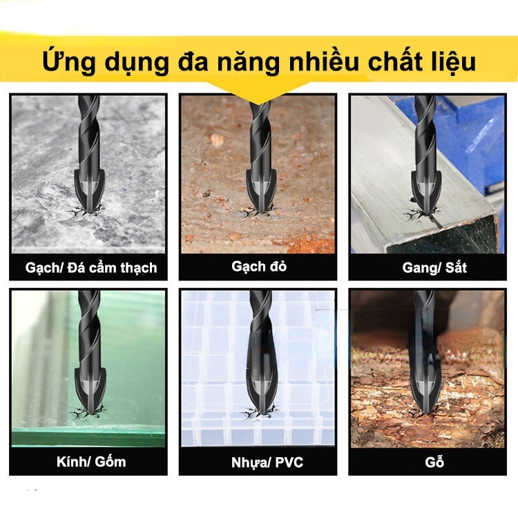 Bộ 5 mũi khoan đa năng chân lục giác 4 cạnh thép đen Nhật 12mm 10mm, 8mm 6mm