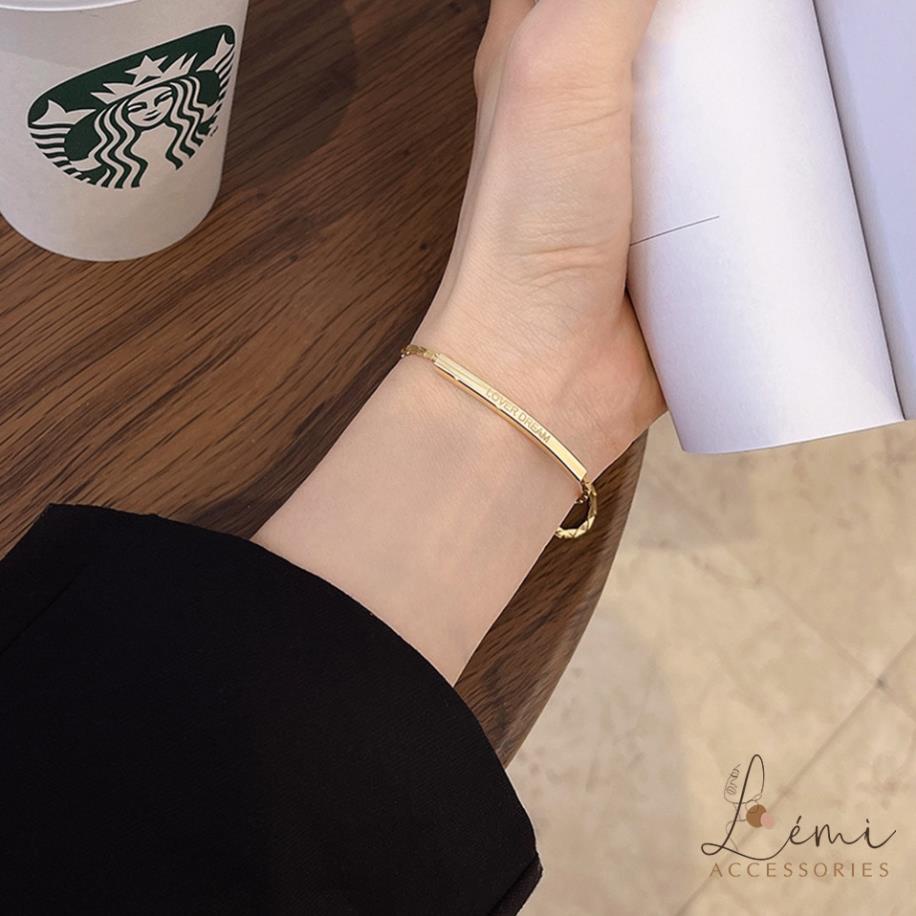 Lắc tay love dream khắc chữ lazer có dây chỉnh kích thước thông minh Vòng tay khắc chữ June Accessories