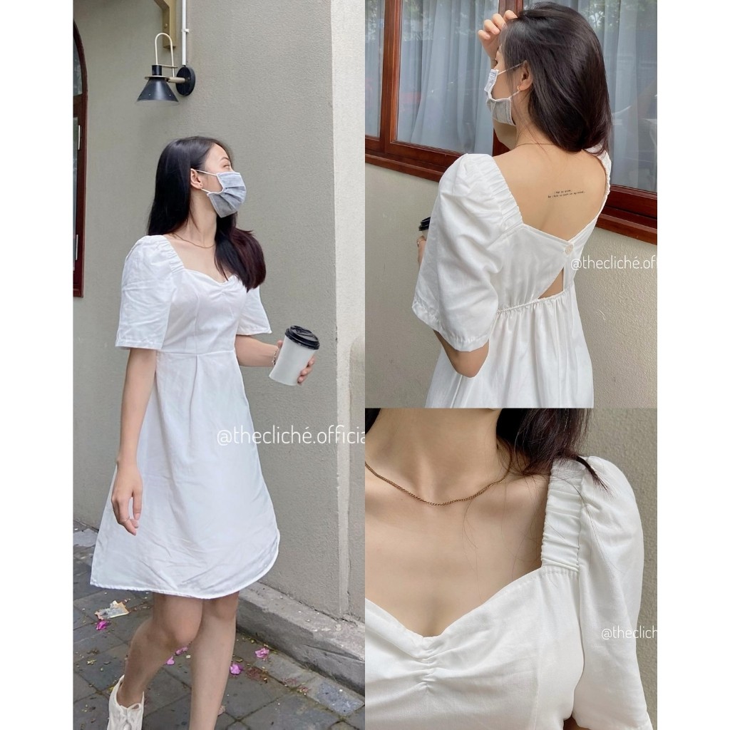 Váy cổ vuông hở lưng