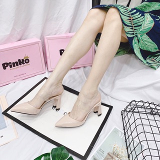 Guốc mũi nhọn phối mica Da Bóng gót C 7p