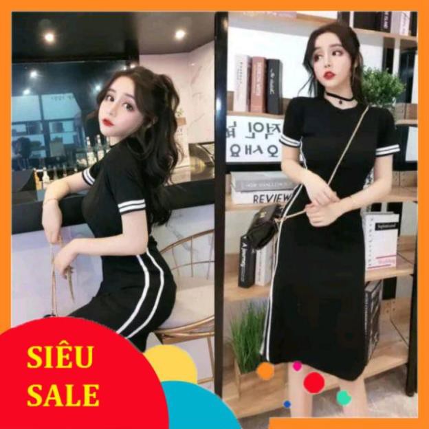 Đầm Body Xẻ Tà Sọc Viền