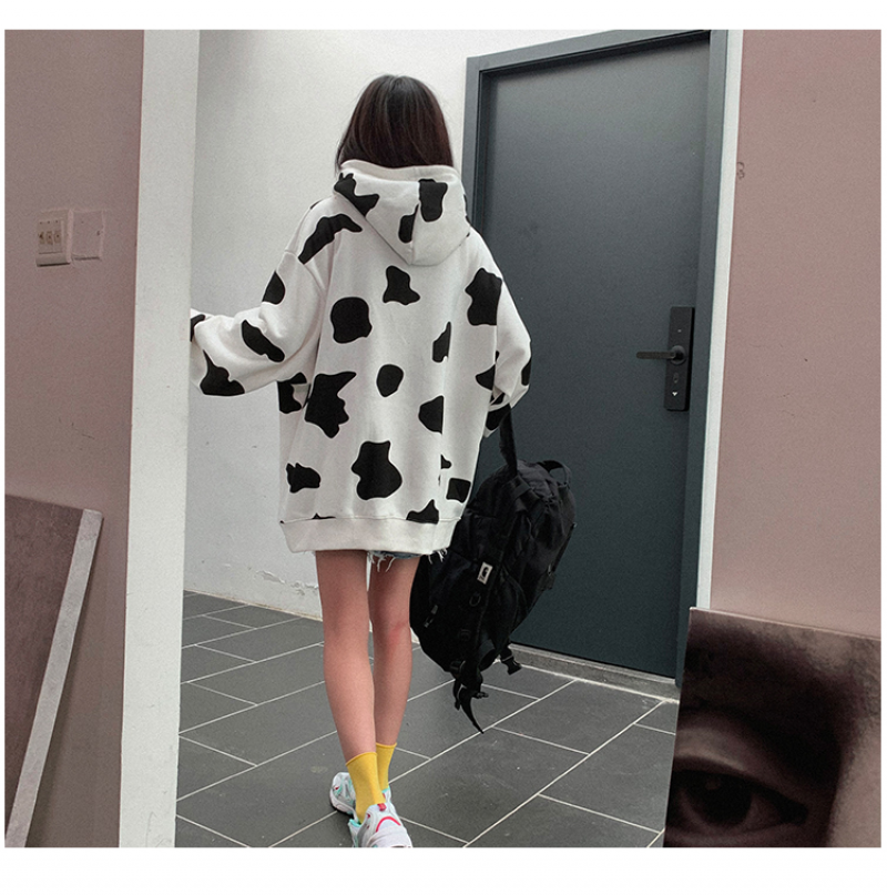 Áo Hoodies Tay Dài Họa Tiết Bò Sữa Phong Cách Hàn Quốc | BigBuy360 - bigbuy360.vn